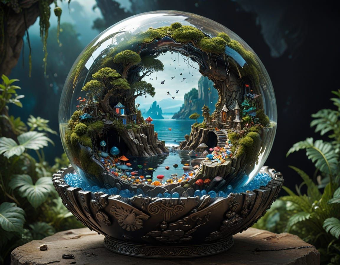 Earth Art Object in Glass Sphere: Fantasy Landscape