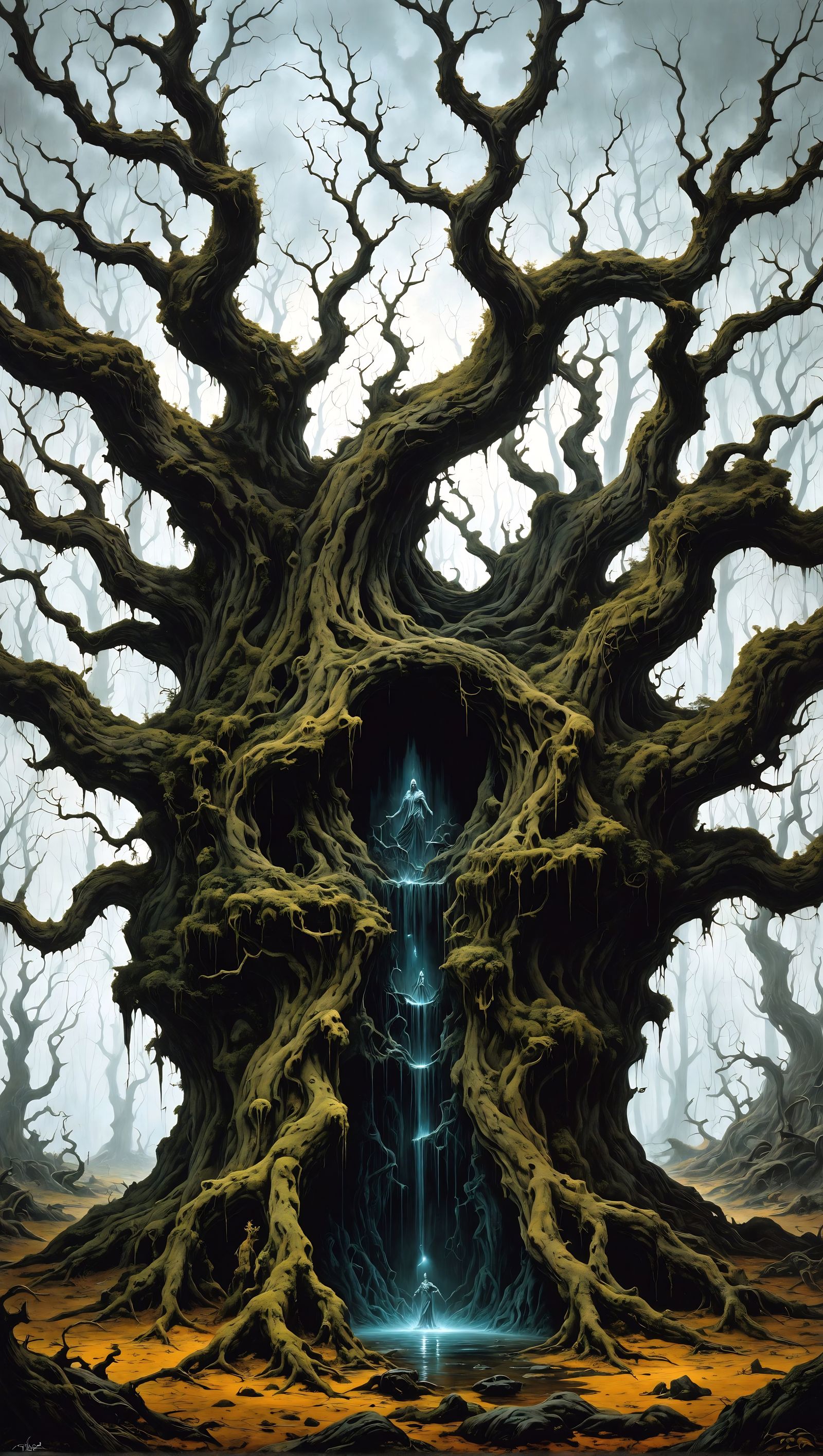 Ethereal Horror Landscape in Dark, Surrealistic Style