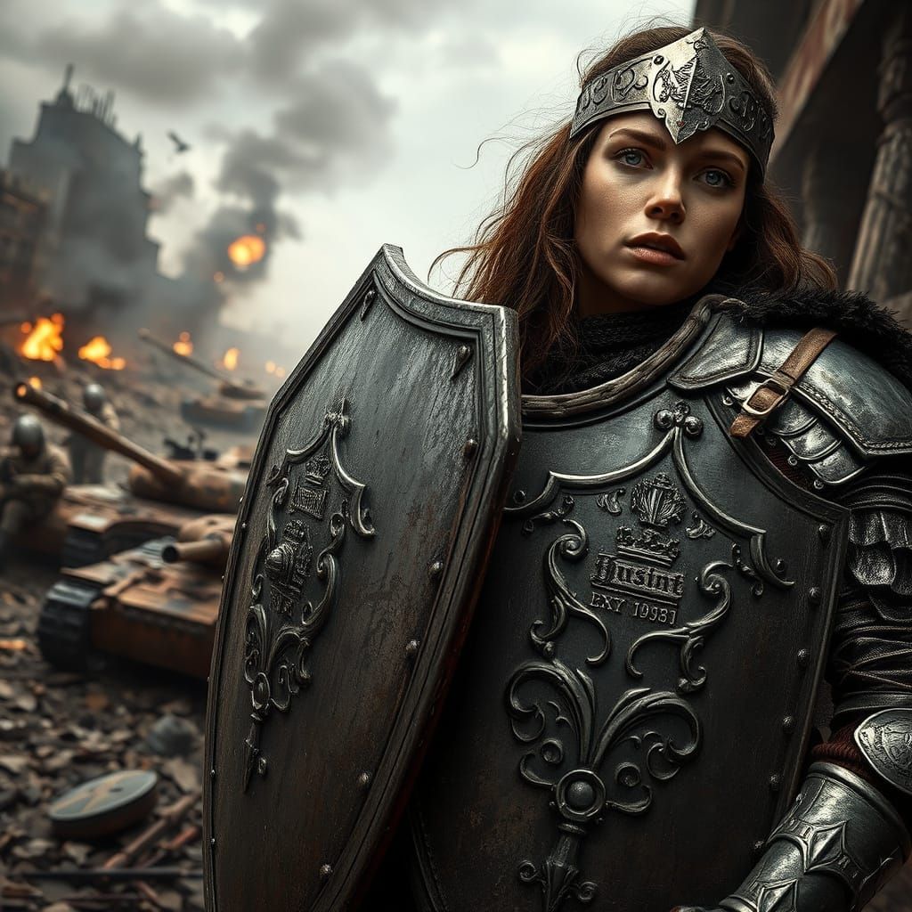 Medieval Warrior Woman in Modern Ruins