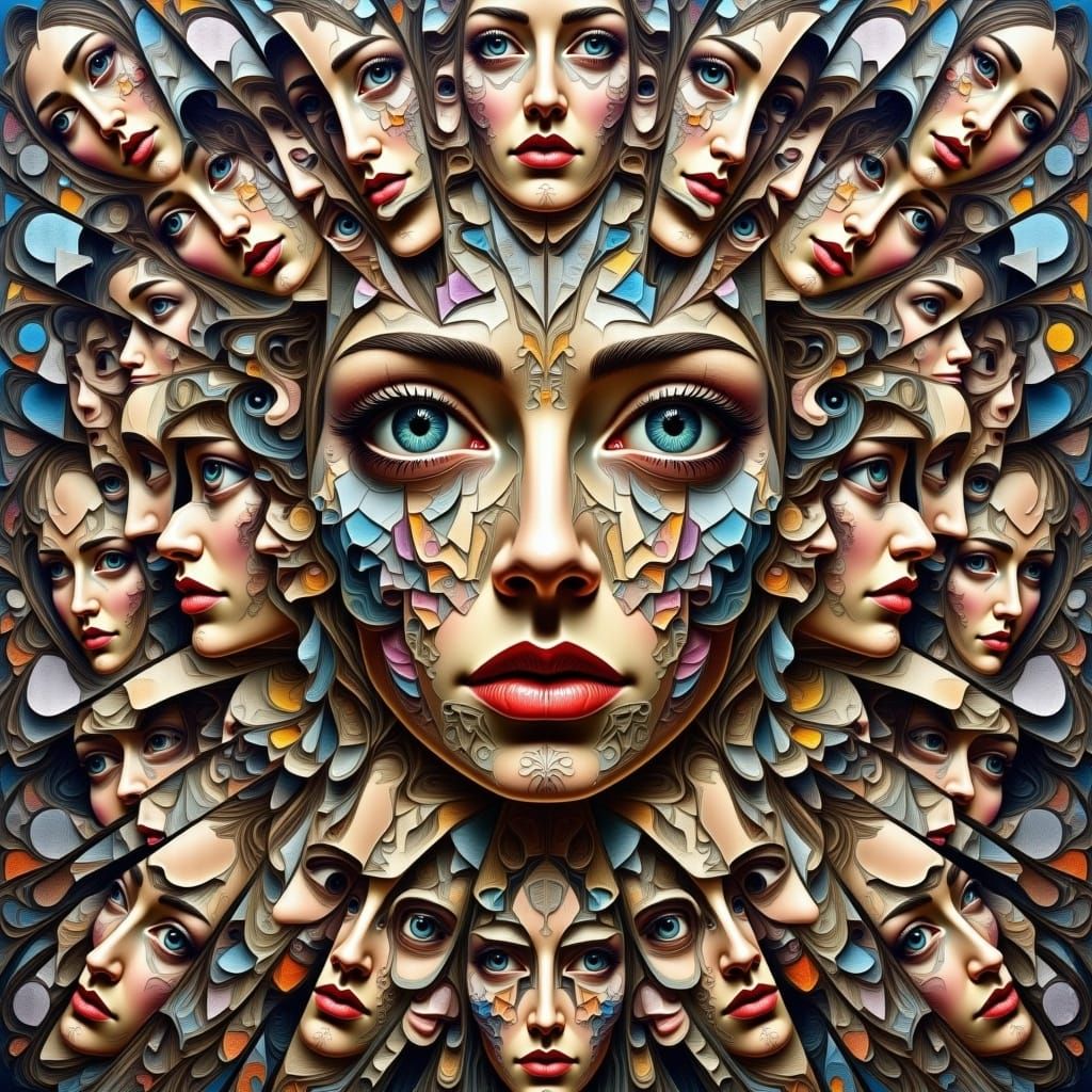 Kaleidoscopic Faces Shaping History: Surreal Digital Art