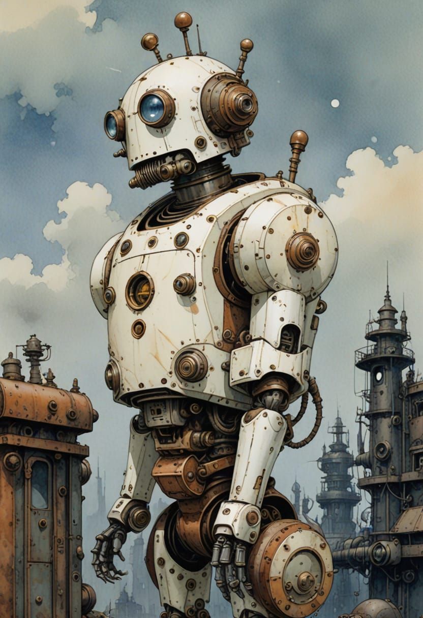 Steampunk Robot in Watercolour Style