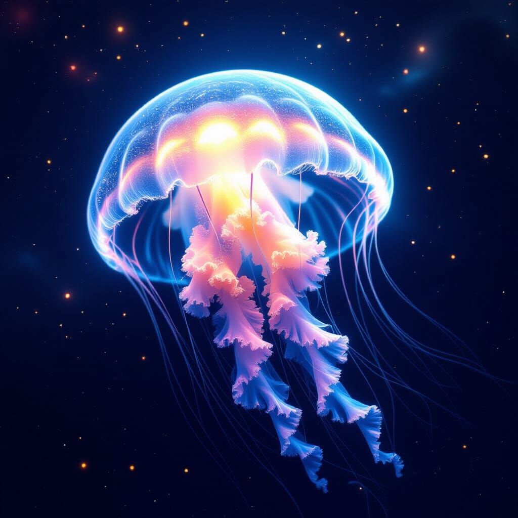 Bioluminescent Jellyfish in Cosmic Ocean