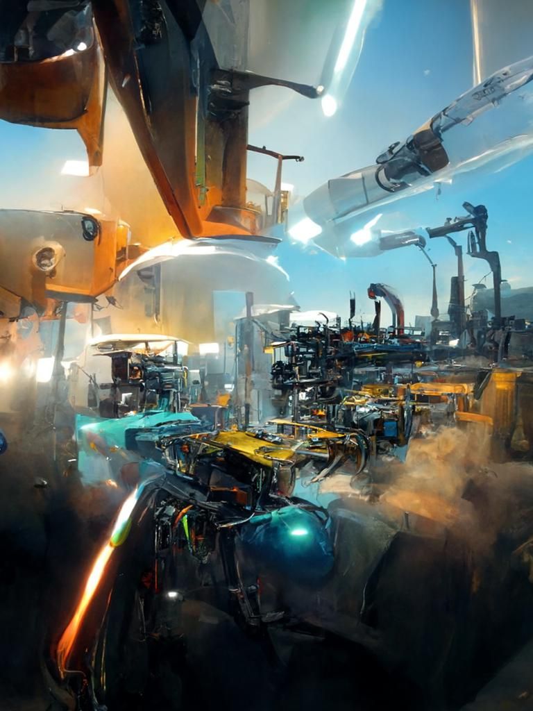 Futuristic Robotic Factory: Automotive and Spaceship Automat...