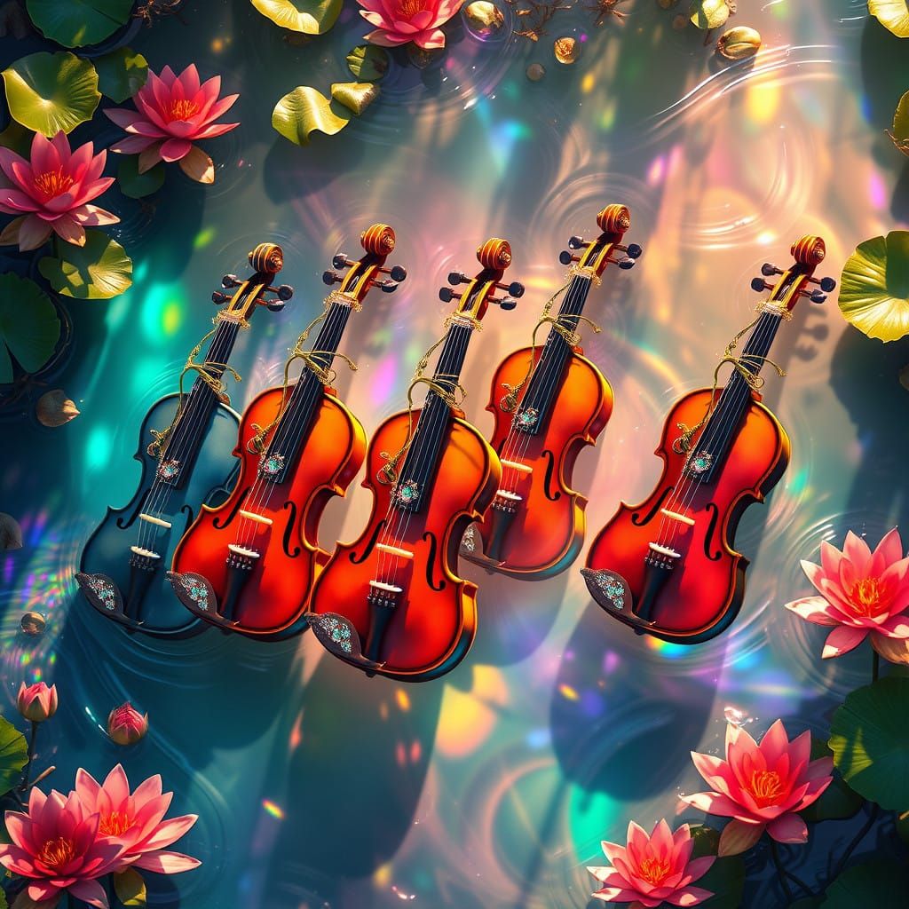 Fantastical Fiddles Swim in a Rainbow-Hued Pond