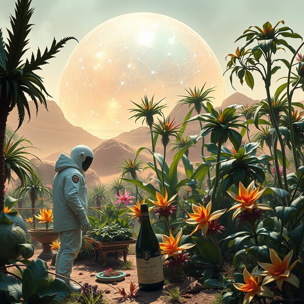 Futuristic Botanical Oasis on Mars in Photorealistic Style