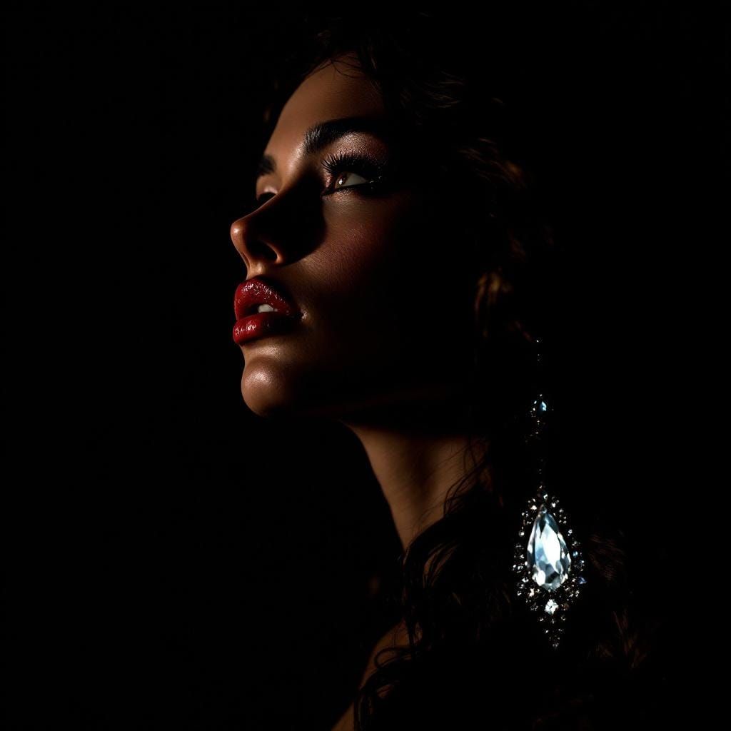 Ethereal Portrait of Woman with Diamond Earrings