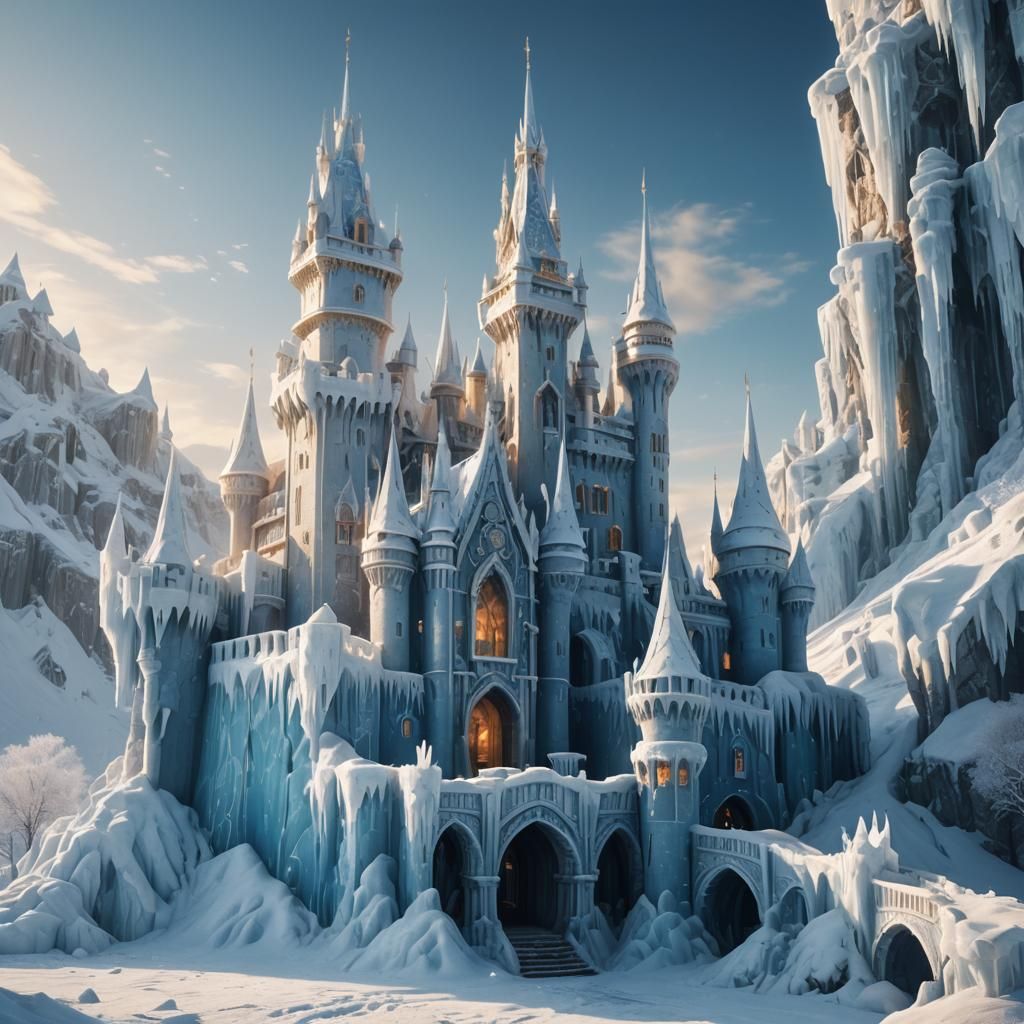 Icy Castle in Snowy Landscape: Digital Matte Painting