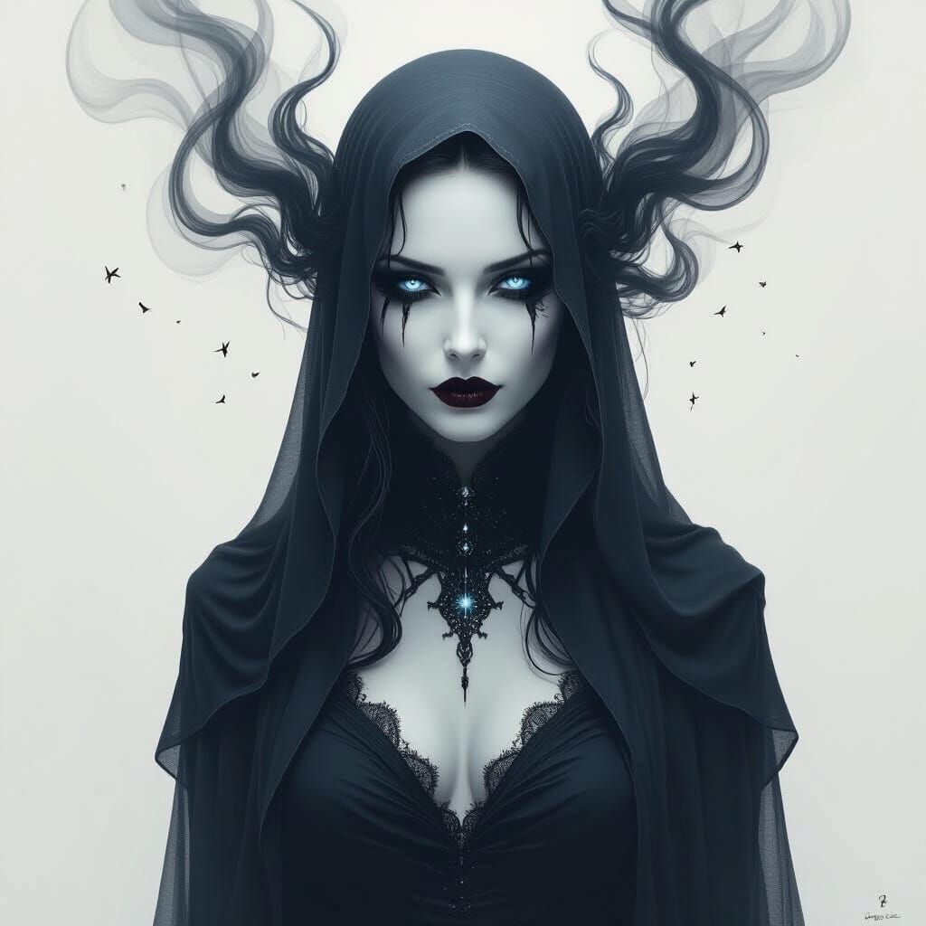 Gothic Surrealism: Ethereal Figure of Smoke and Starlight