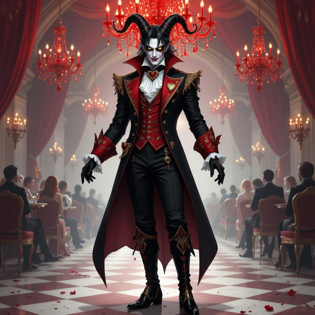 Prince of Hell Asmo Crimson Jester in Baroque Ballroom