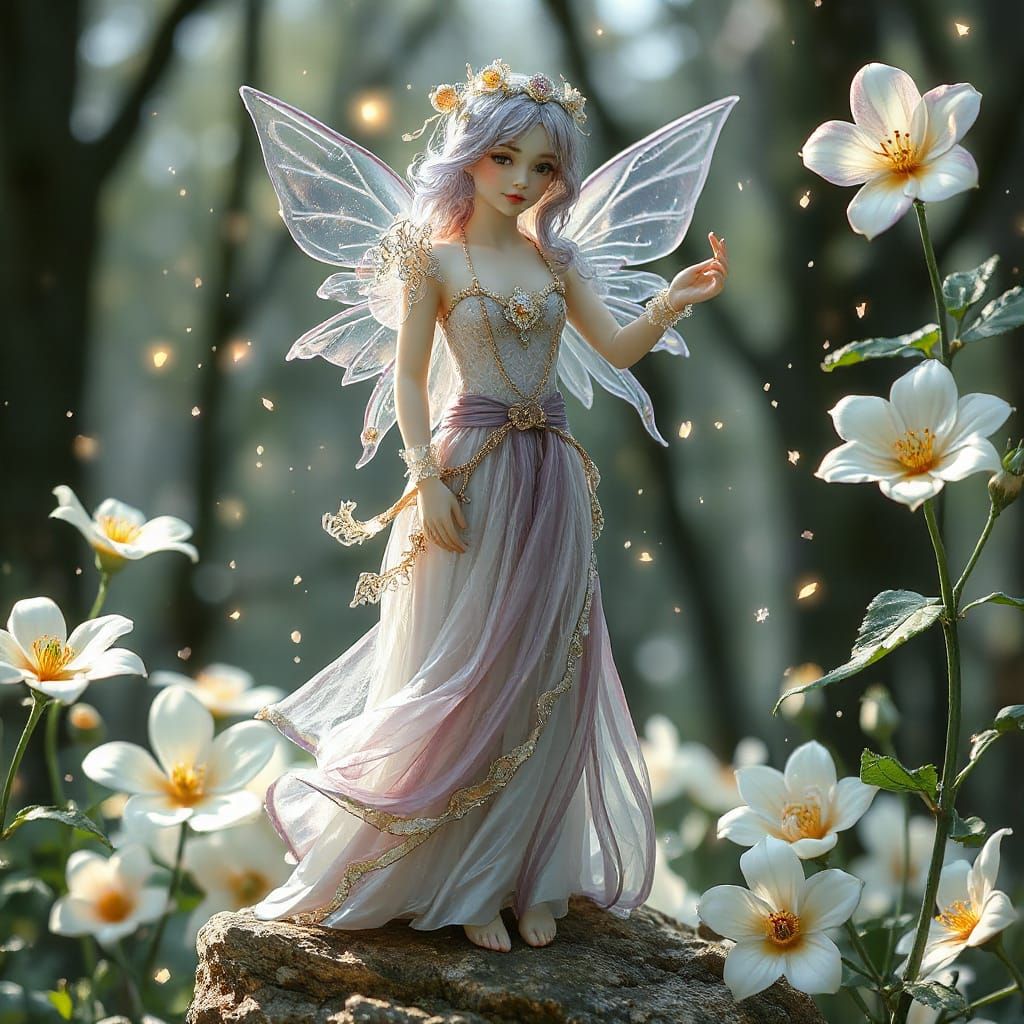 Glass Dryad in Mystical Forest, Hand-Painted Style