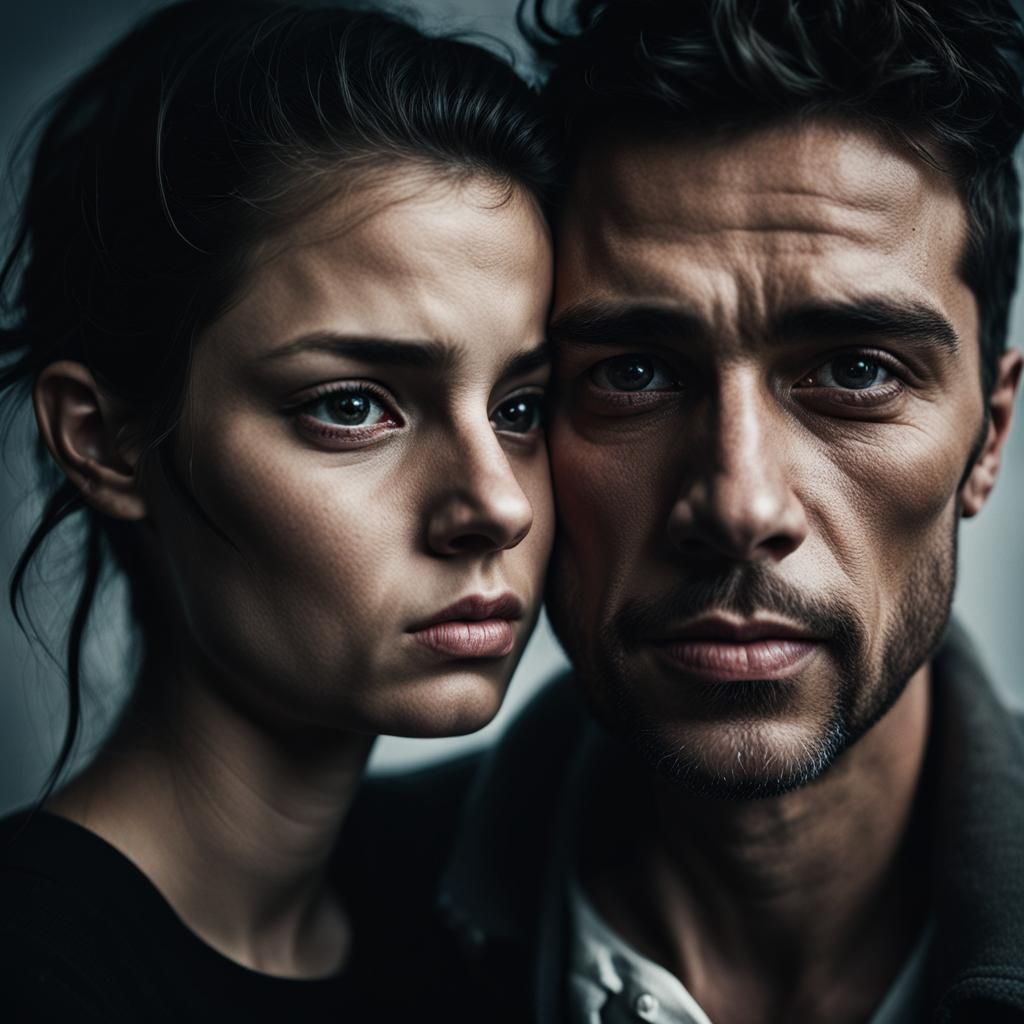 Unhappy Couple Divorcing in Realistic Portrait