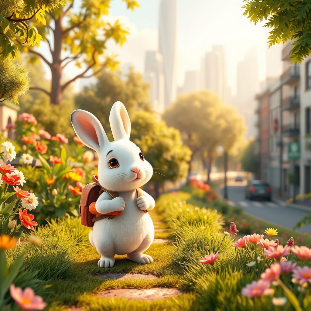 Confused Rabbit in Pixar-esque Split Environment