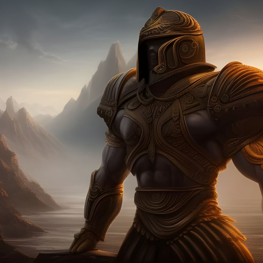 Bodybuilder with Spartan Helmet in Detailed Matte Painting