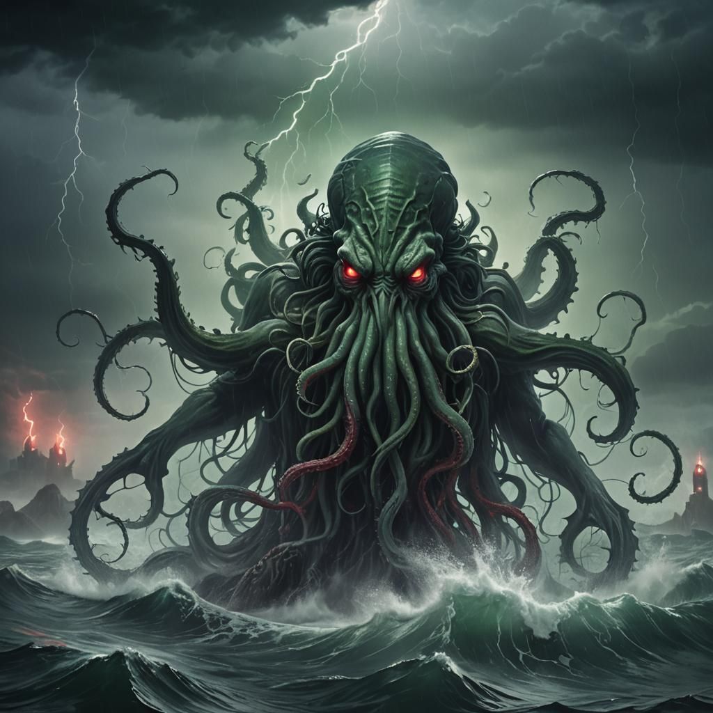 Cthulhu Emerges from the Stormy Sea