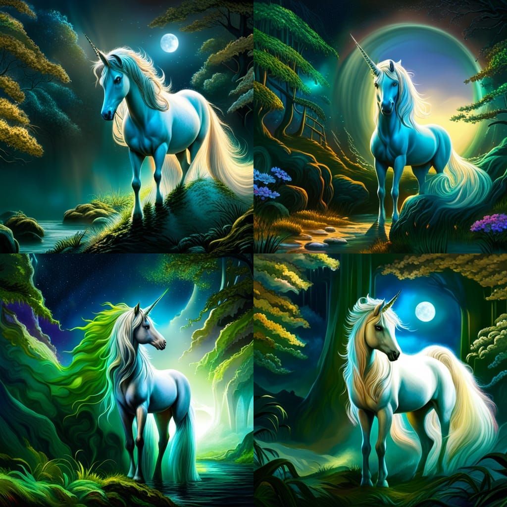 Realistic White Unicorn in Magical Forest Art
