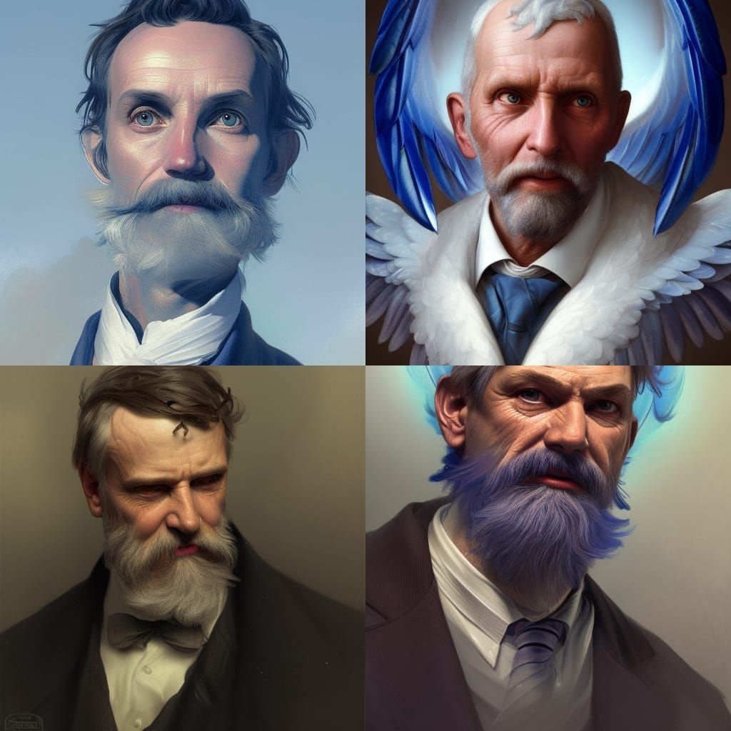 Victorian Angel with Blue Wings in Art Nouveau Style