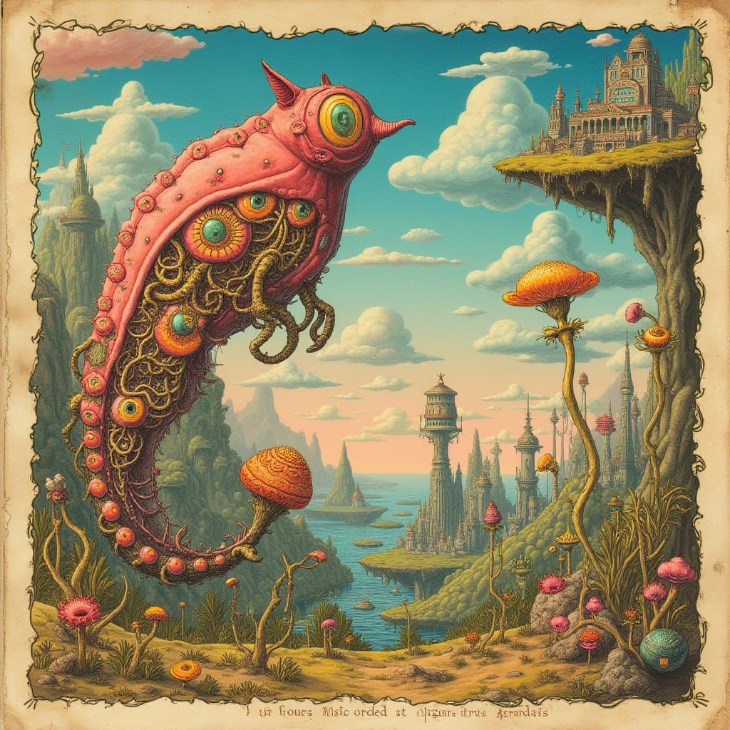 Fantastical Ecosystem in Codex Seraphinianus Style