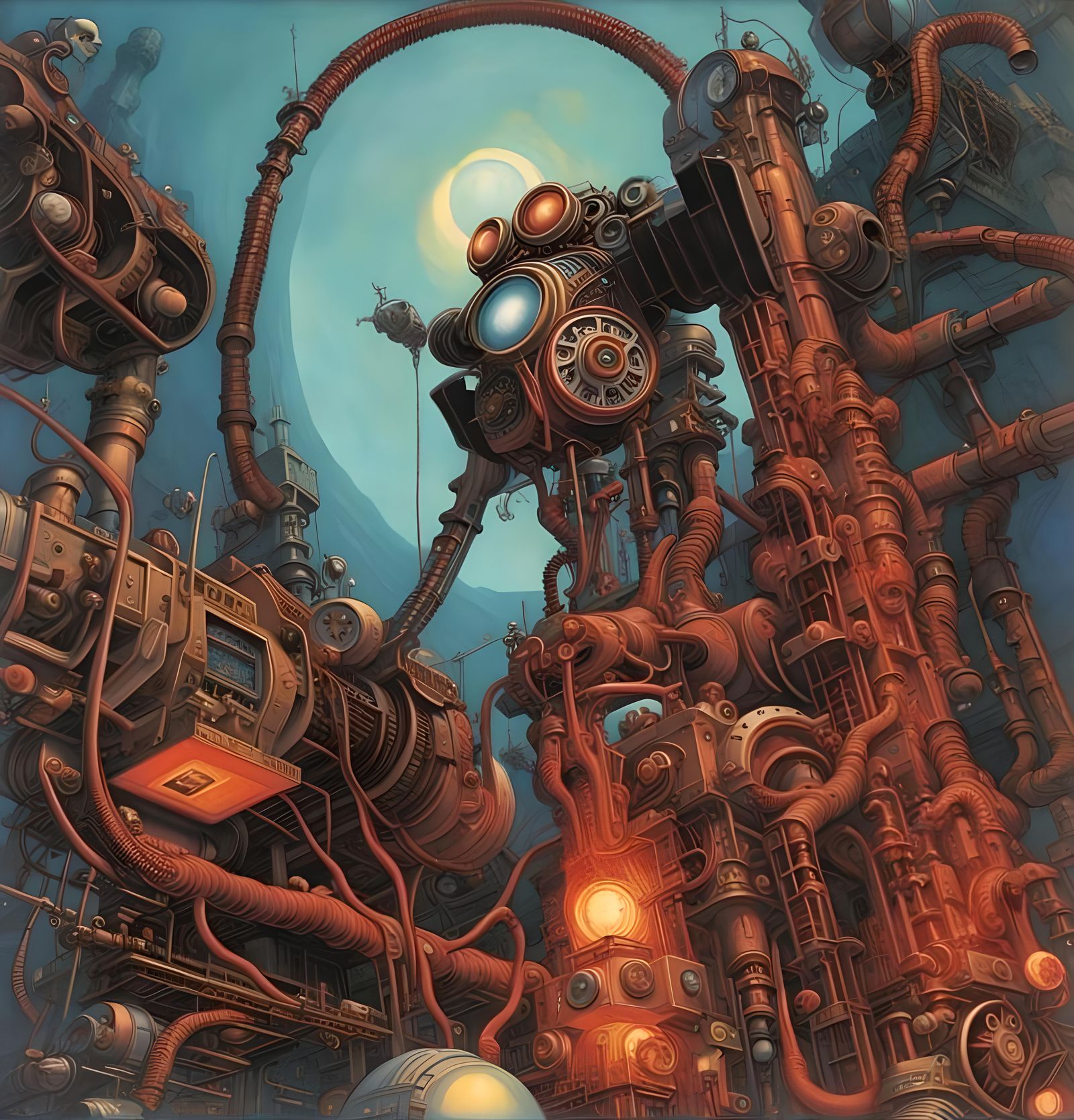 Detailed Steampunk Anatomy with Catholic Imagery