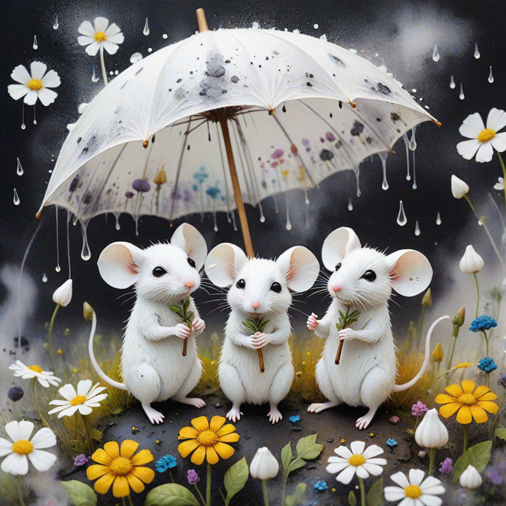 Whimsical Soot Painting of Rainbow Whispers Under an Umbrell...