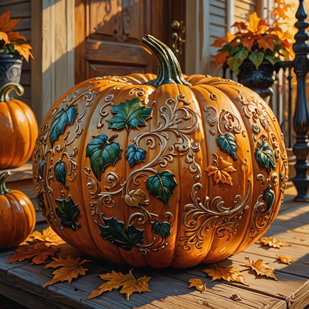 Warm Autumn Masterpiece: Vibrant Oil Painting of an Ornate P...