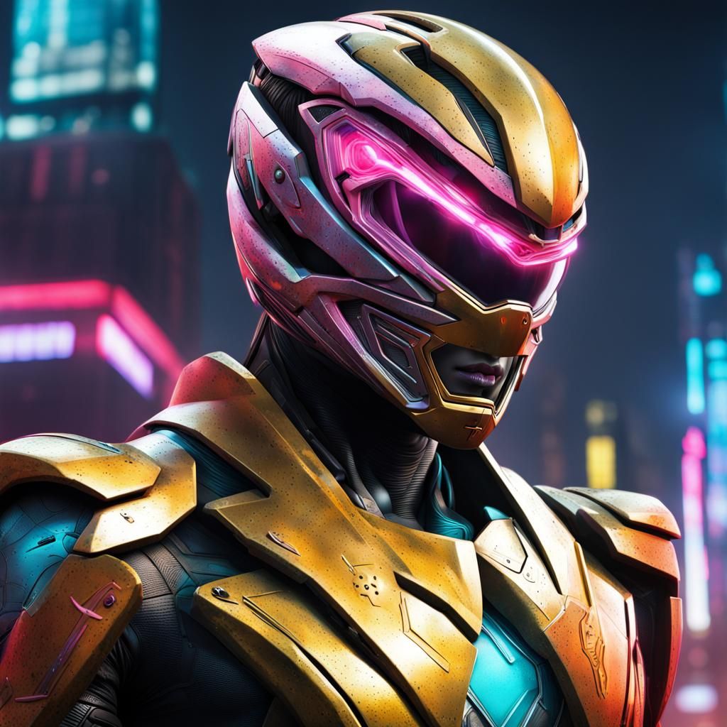 Cyberpunk Power Ranger in Hyperrealistic Splash Art