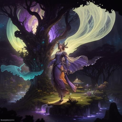 Fairy Queen in Luminous Valley, Dark Fantasy Art