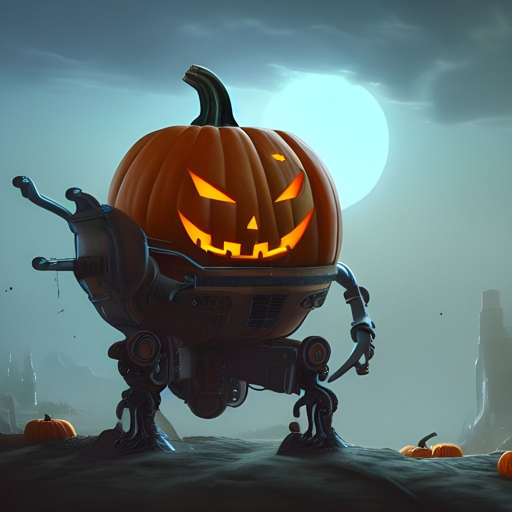 Pumpkin Robot in Detailed Matte Painting