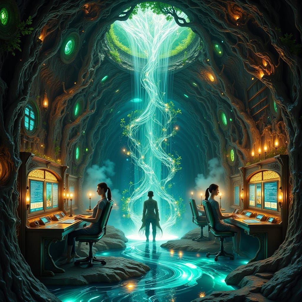 Magical Data Waterfall in Glitchwood Forest