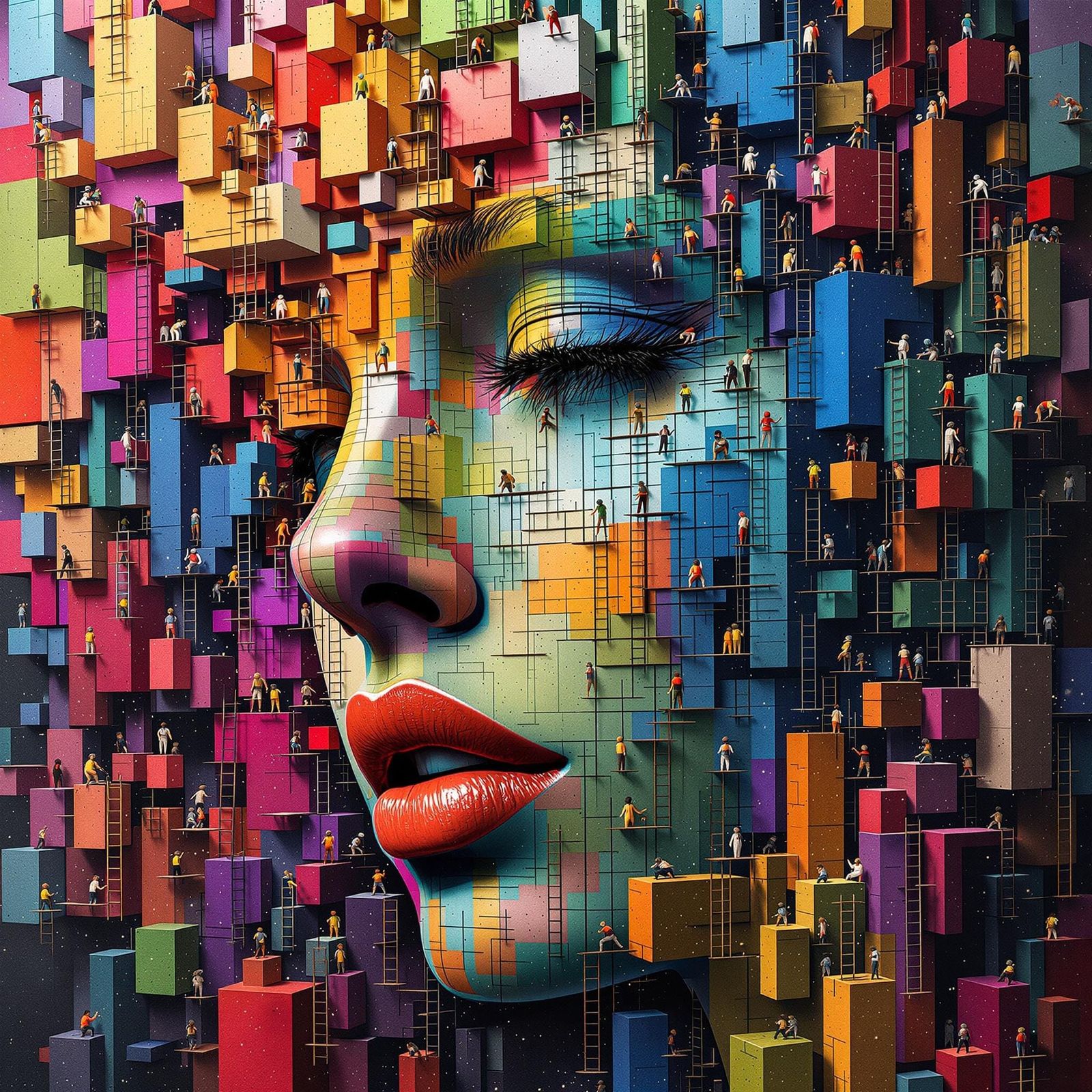 Stunning Cubist Woman's Face in Kaleidoscope of Colors