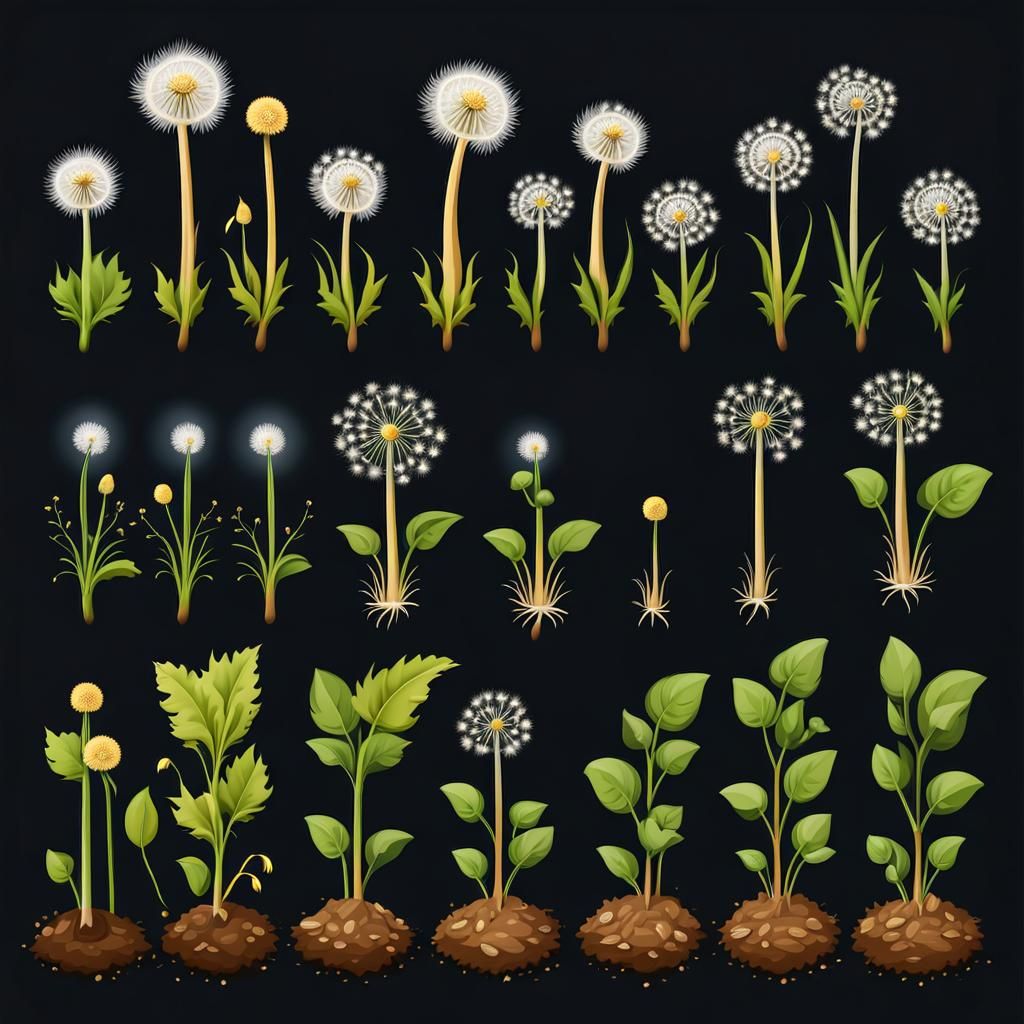 Dandelion Growth Cycle: 2D Sprite Sheet