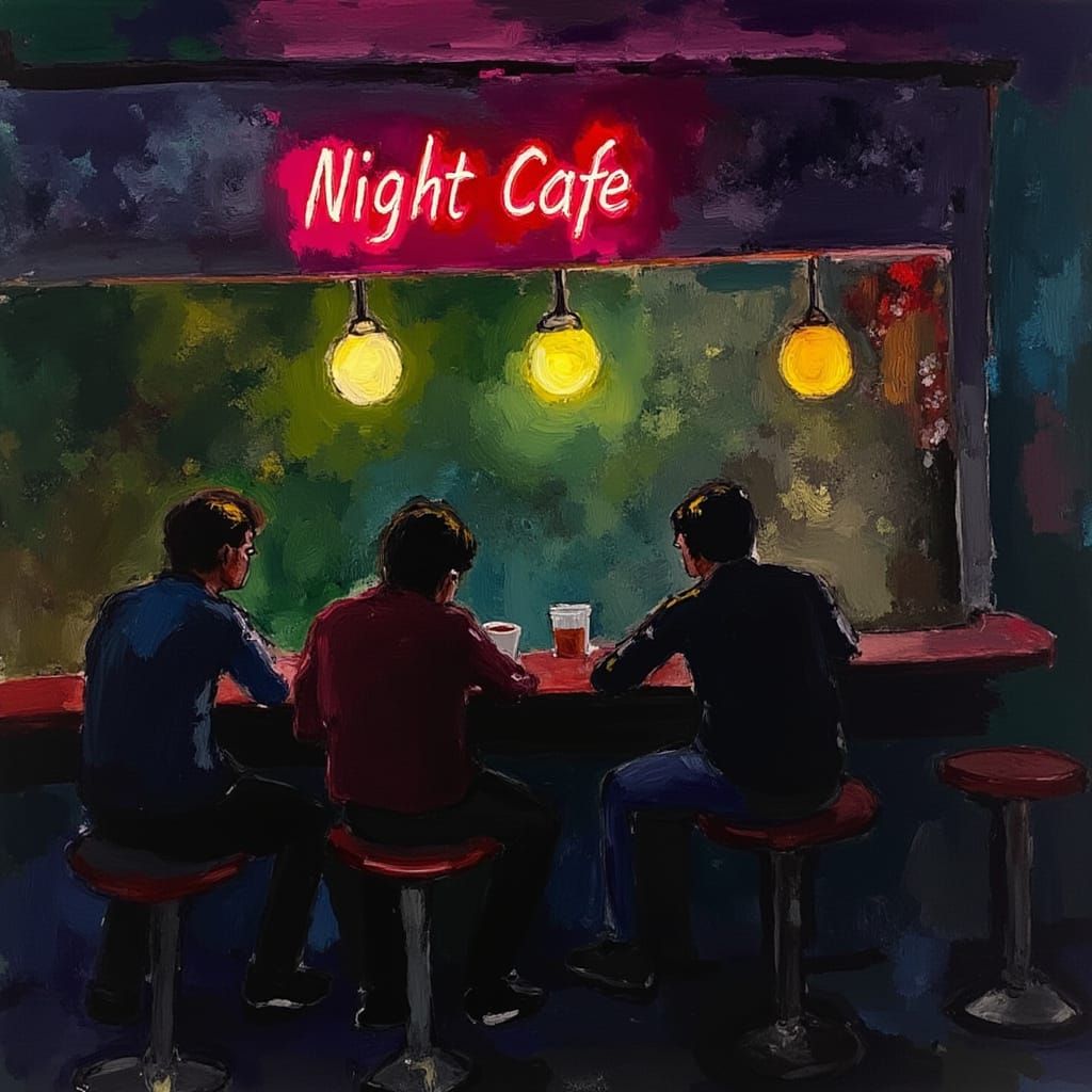 Vibrant Night Cafe Scene in Van Gogh Style