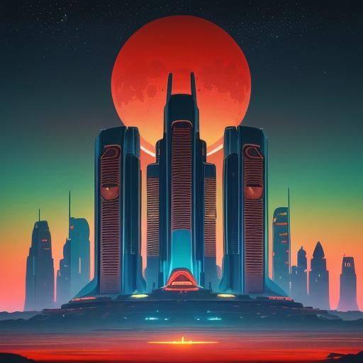 Olympic City on Mars in Retro-Futuristic Style