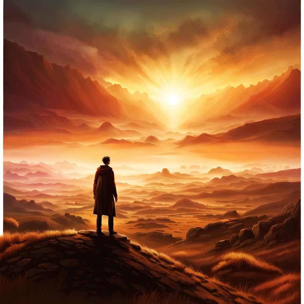 Figure Contemplates Expansive Vista in Matte Painting