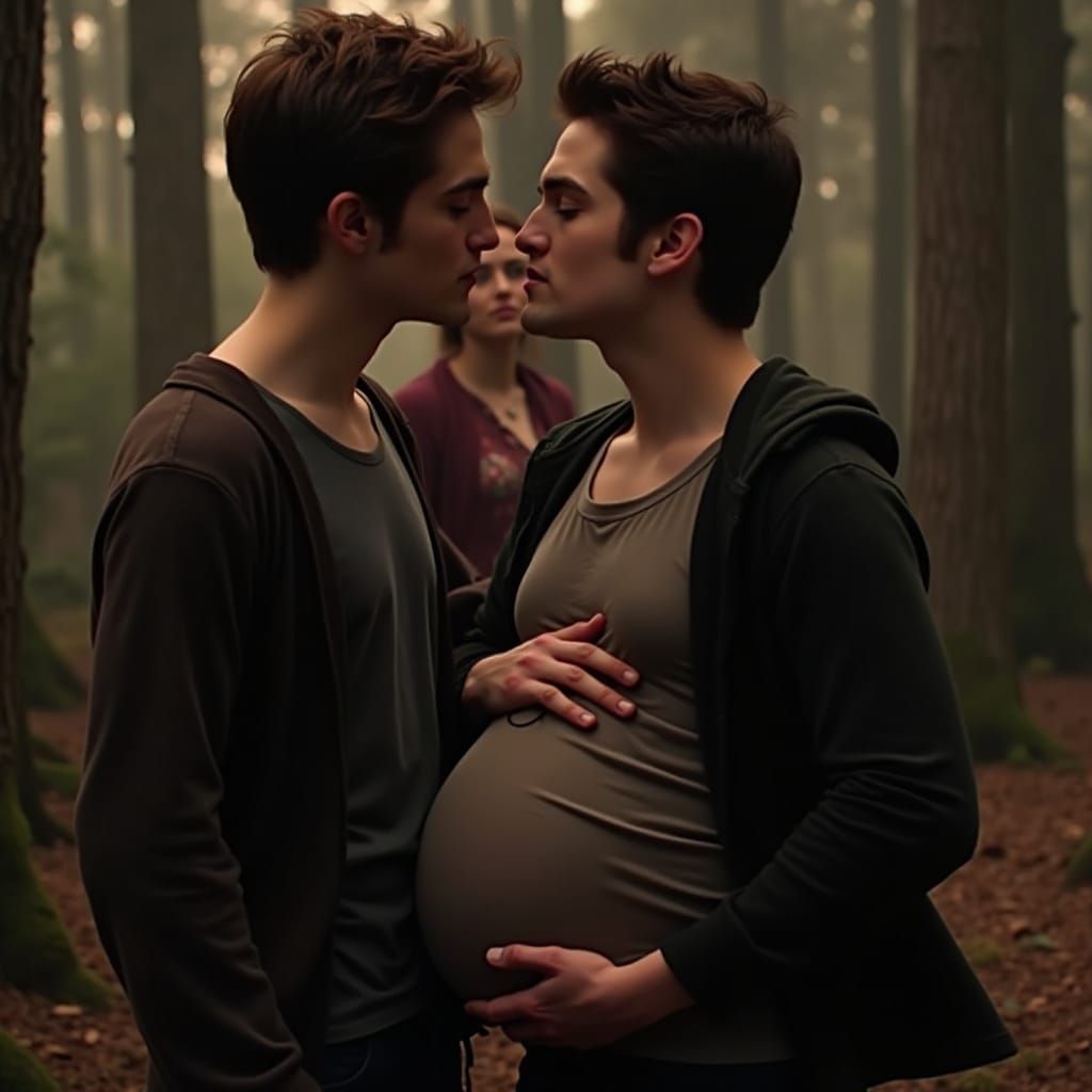 Twilight Scene: Pregnant Edward and Jacob Kiss, Jealous Bell...
