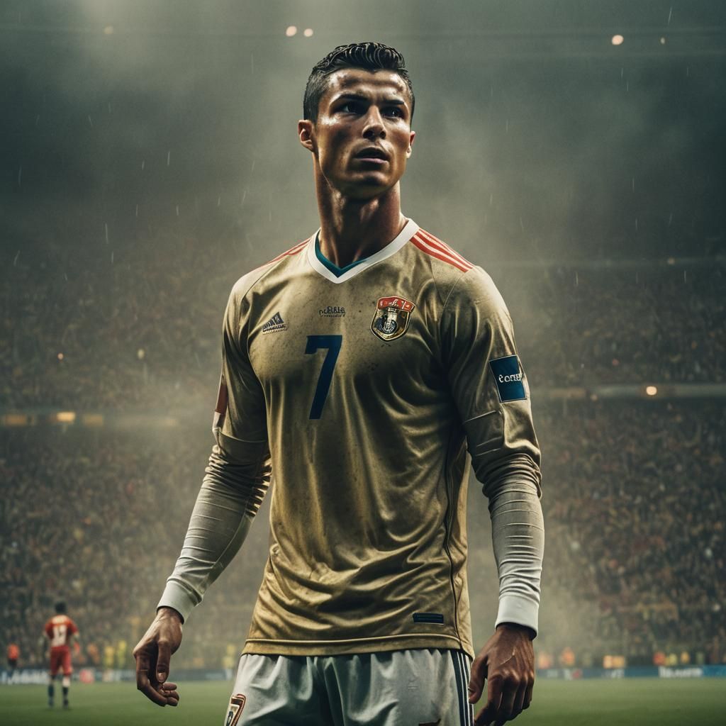 Cristiano Ronaldo: Heroic Soccer Star in Golden Light