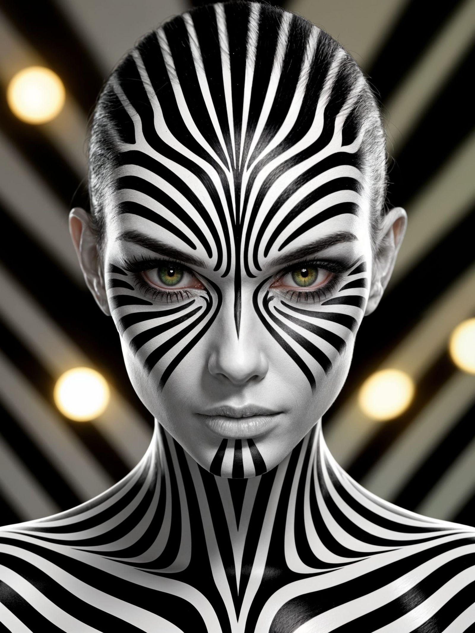 Symmetrical Black and White Portrait with Green Eyes