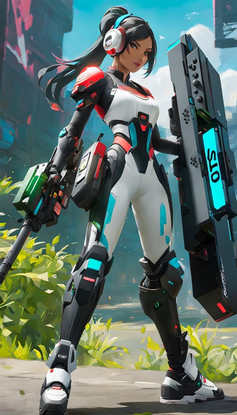 Anime Girl as Nintendo Switch in Cyberpunk Style