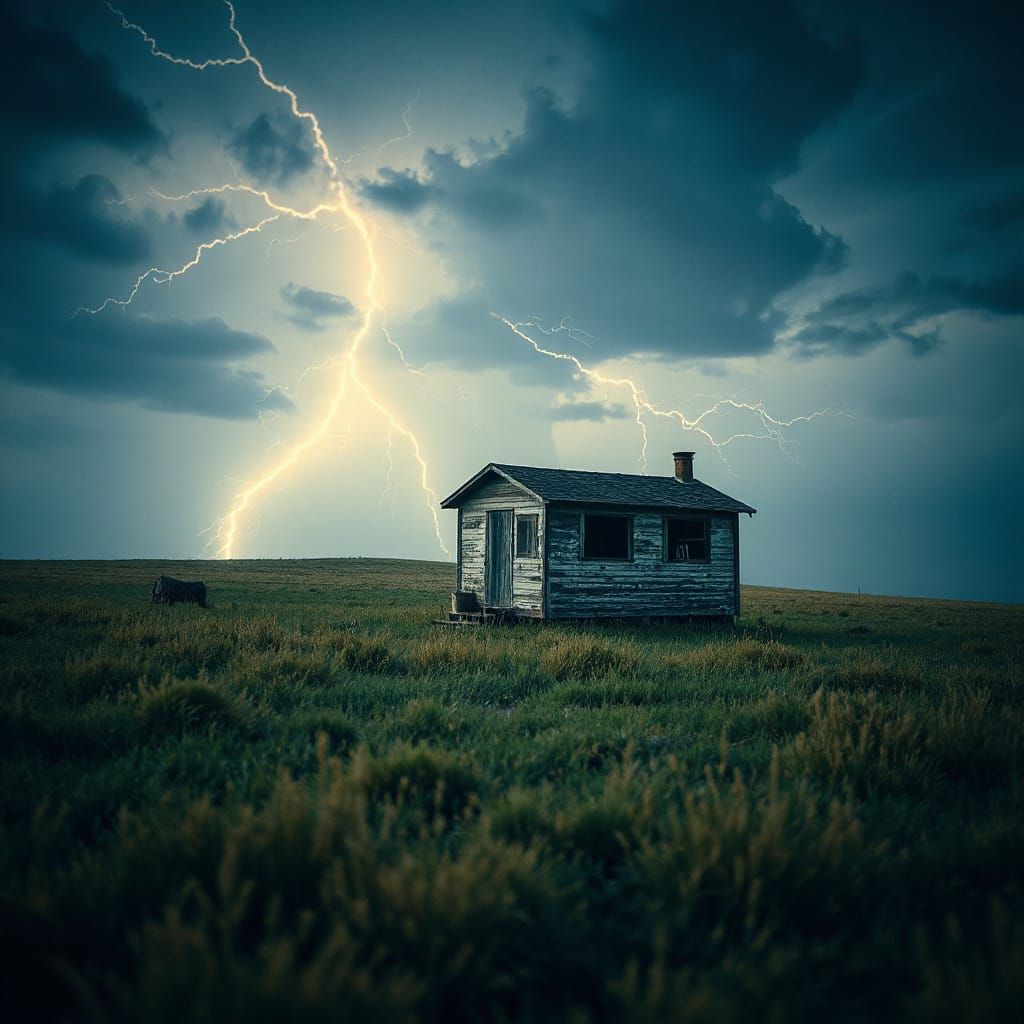 Stormy Landscape of an Abandoned Line Shack in a Windswept P...