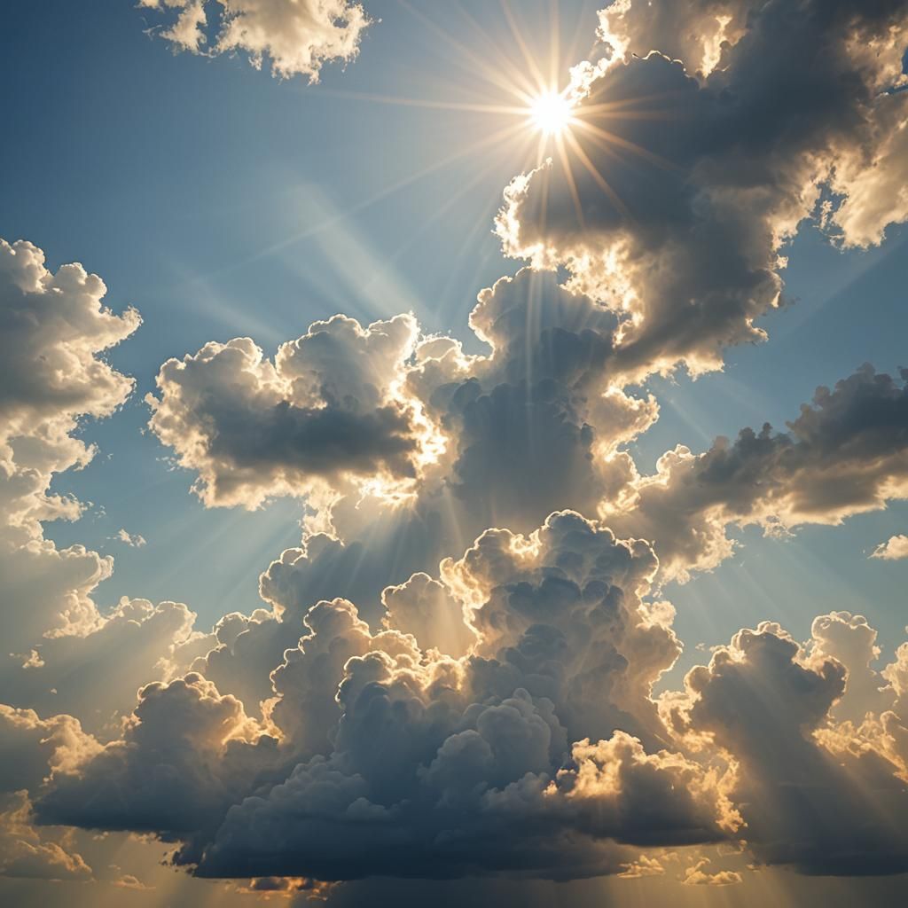 Divine Sunshine Beams Radiating in Soft Clouds