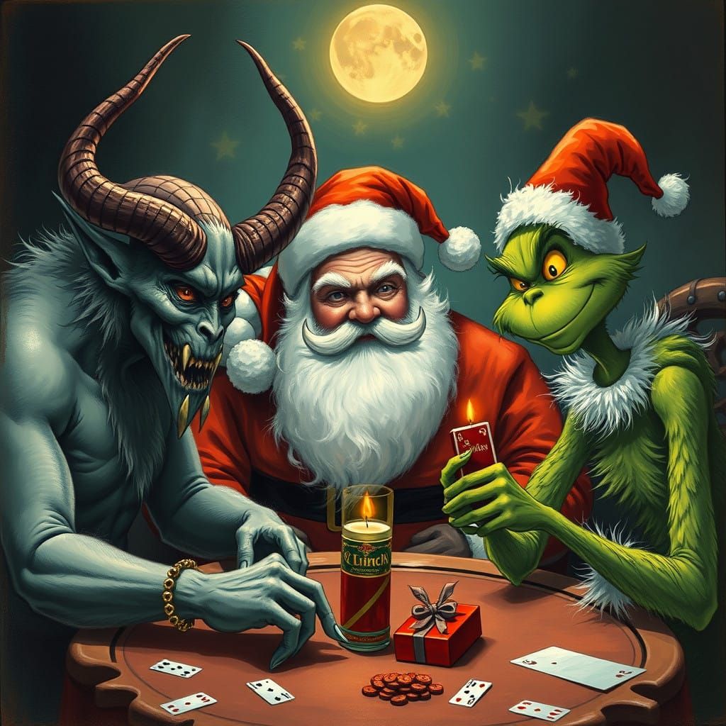 Krampus, Santa, and the Grinch Engage in High-Stakes Poker