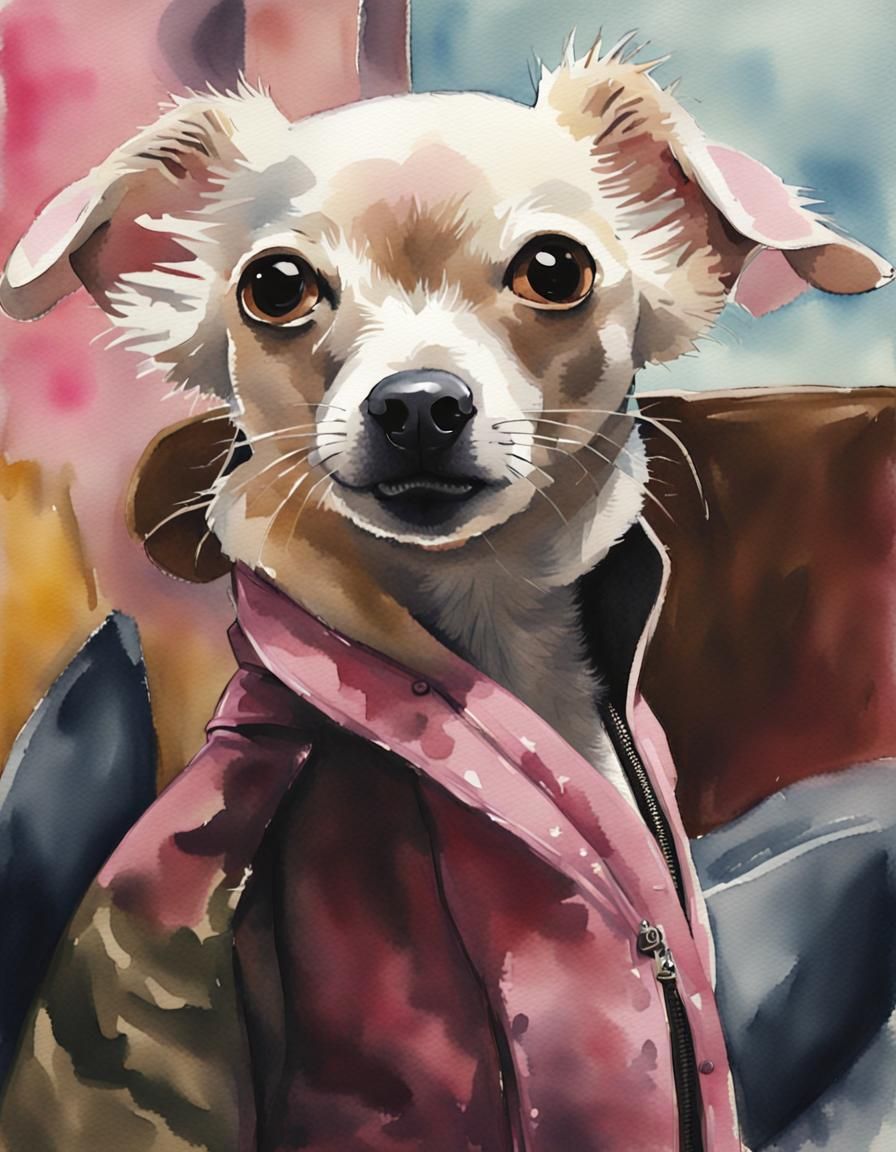Watercolor Chihuahua in Pink Jacket