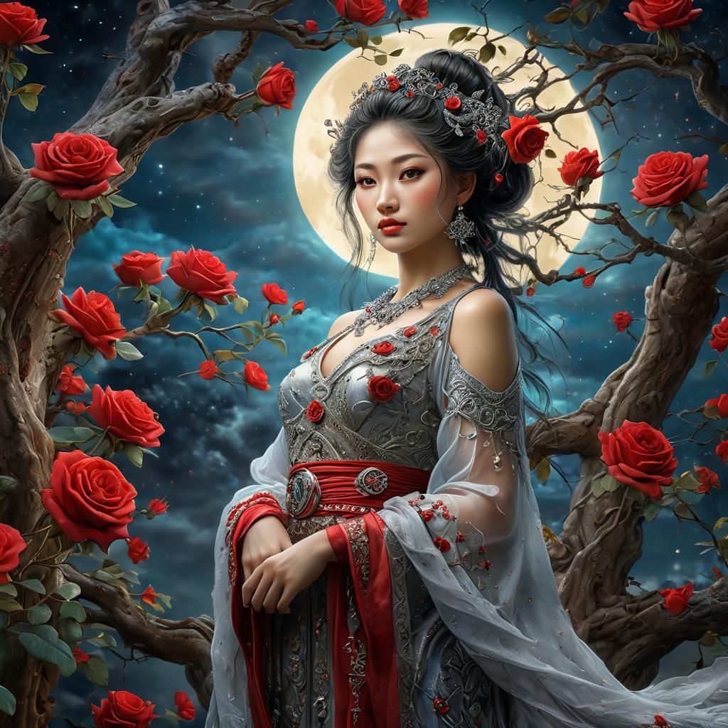 Moonlit Princess with Rose Tree in Diamond Style
