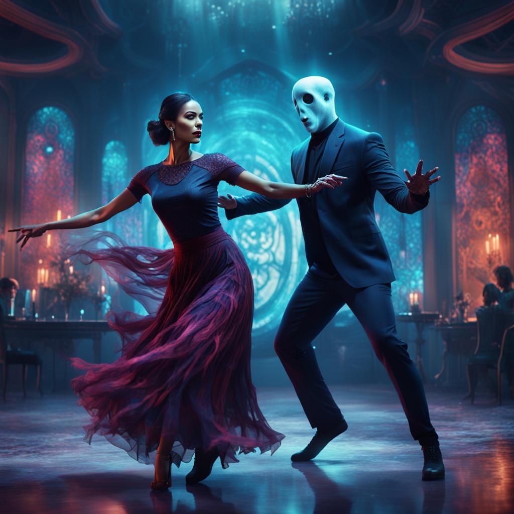 Woman Dancing with Ghost in Detailed Matte Painting