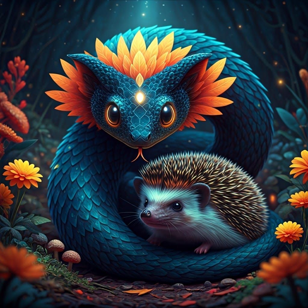 Astral Tattoo Phoenix Snake in Enchanted Forest