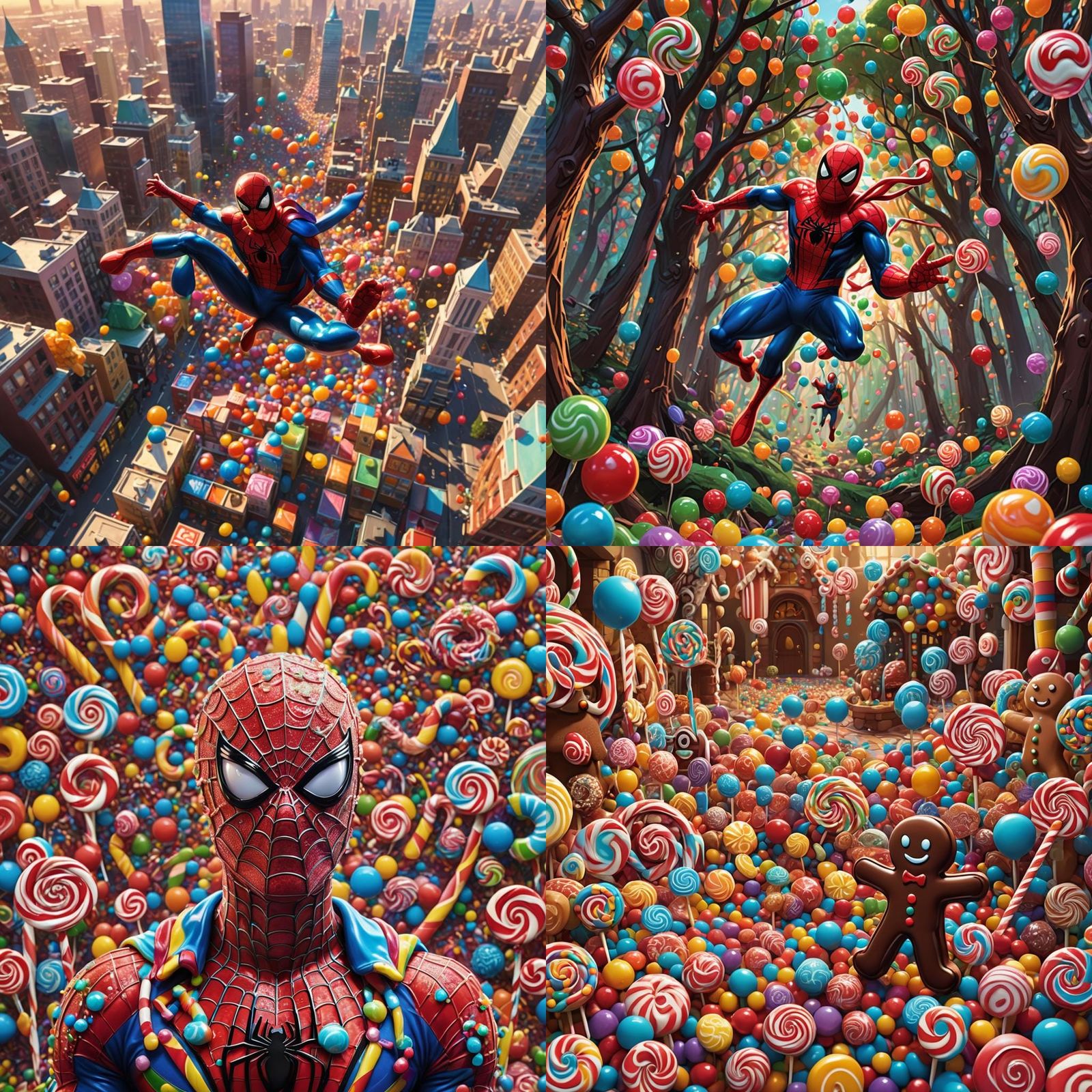 Spiderman in Whimsical Candy Art Style
