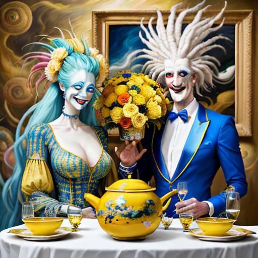 Cosmic Characters at Housewarming Party: Oil Painting