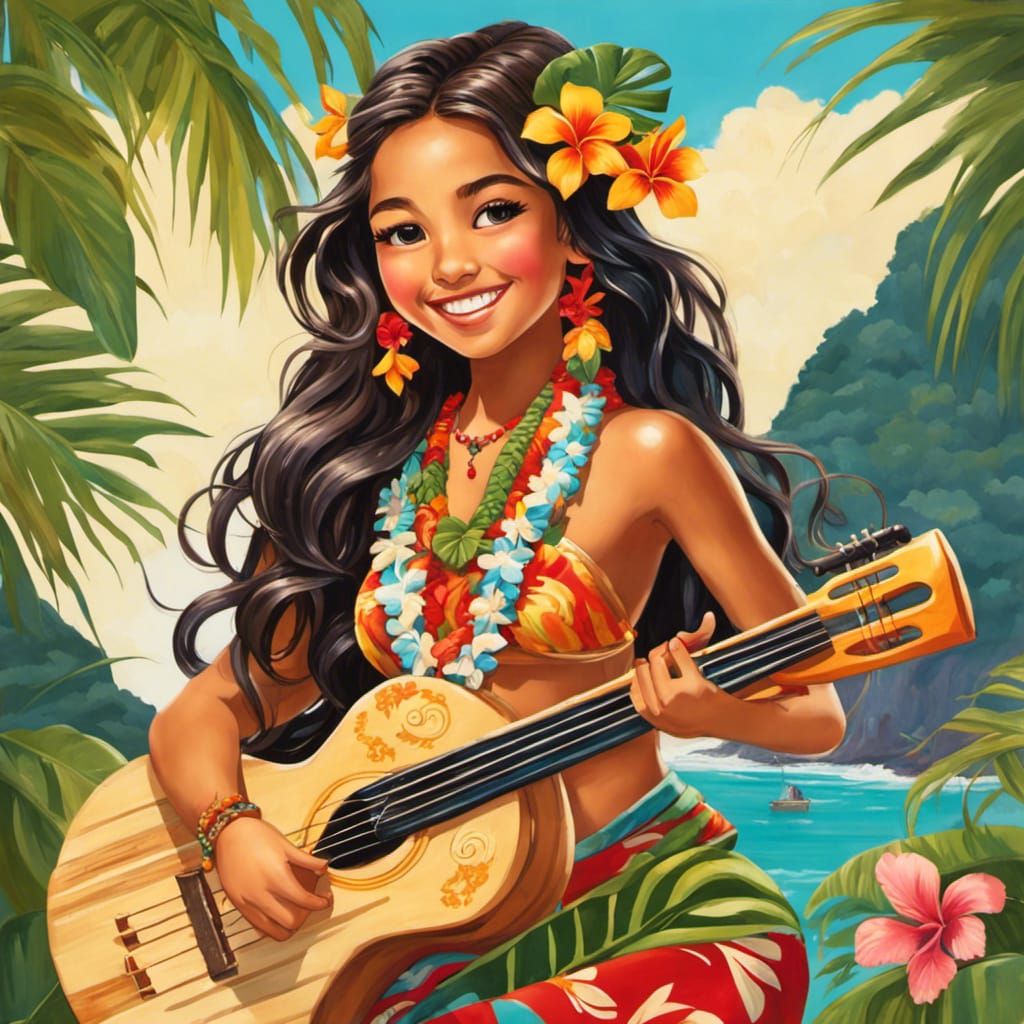 Hyperrealistic Chibi Girl with Ukulele Portrait