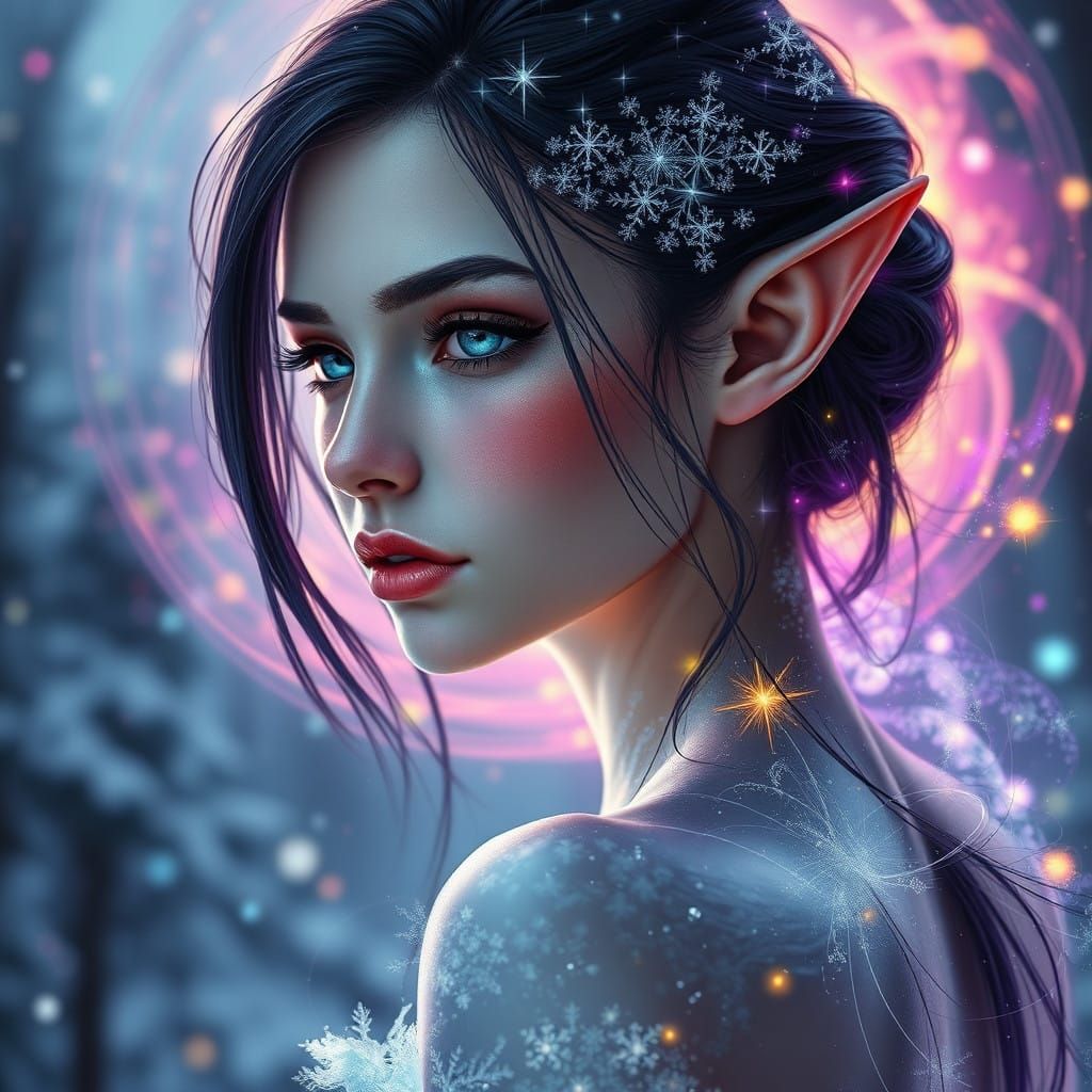 Ethereal Elf Goddess Amidst Winter Wonderland