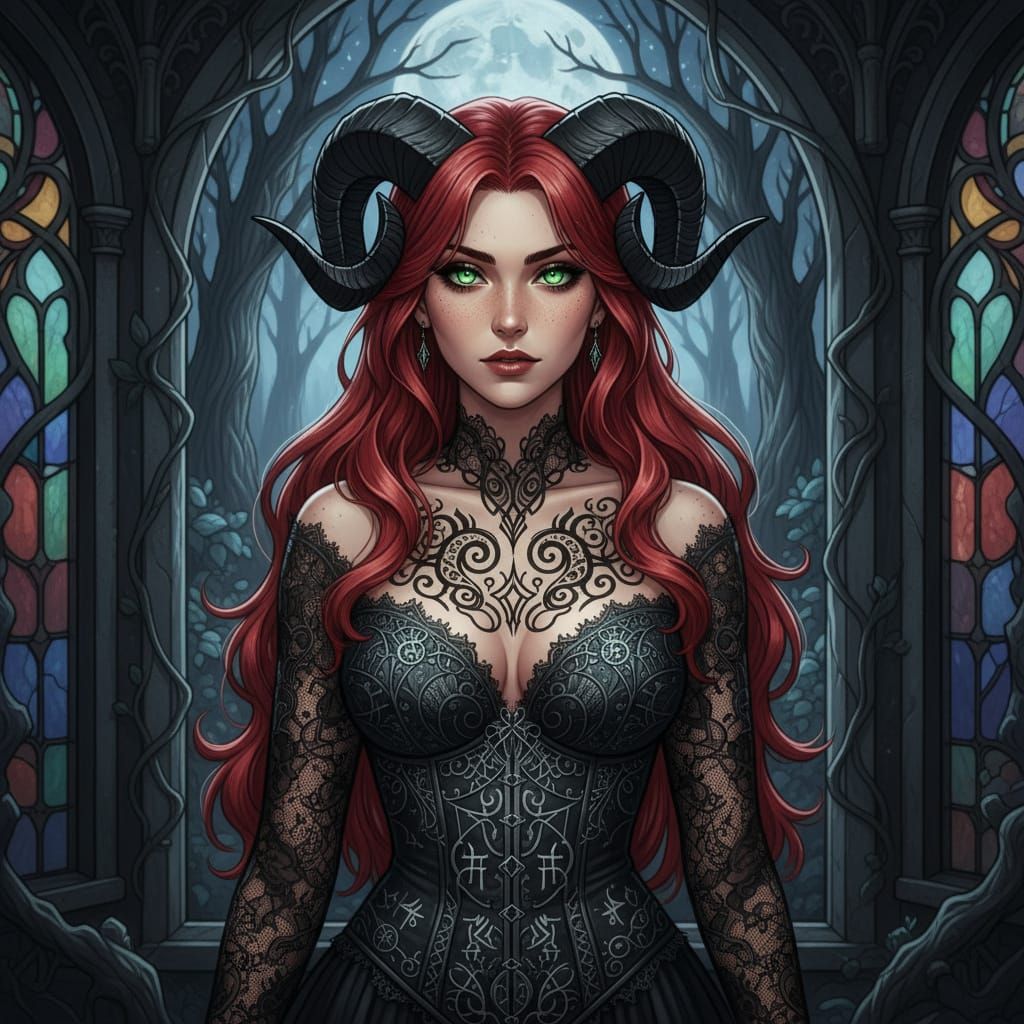 Gothic Demoness Before Moonlit Window