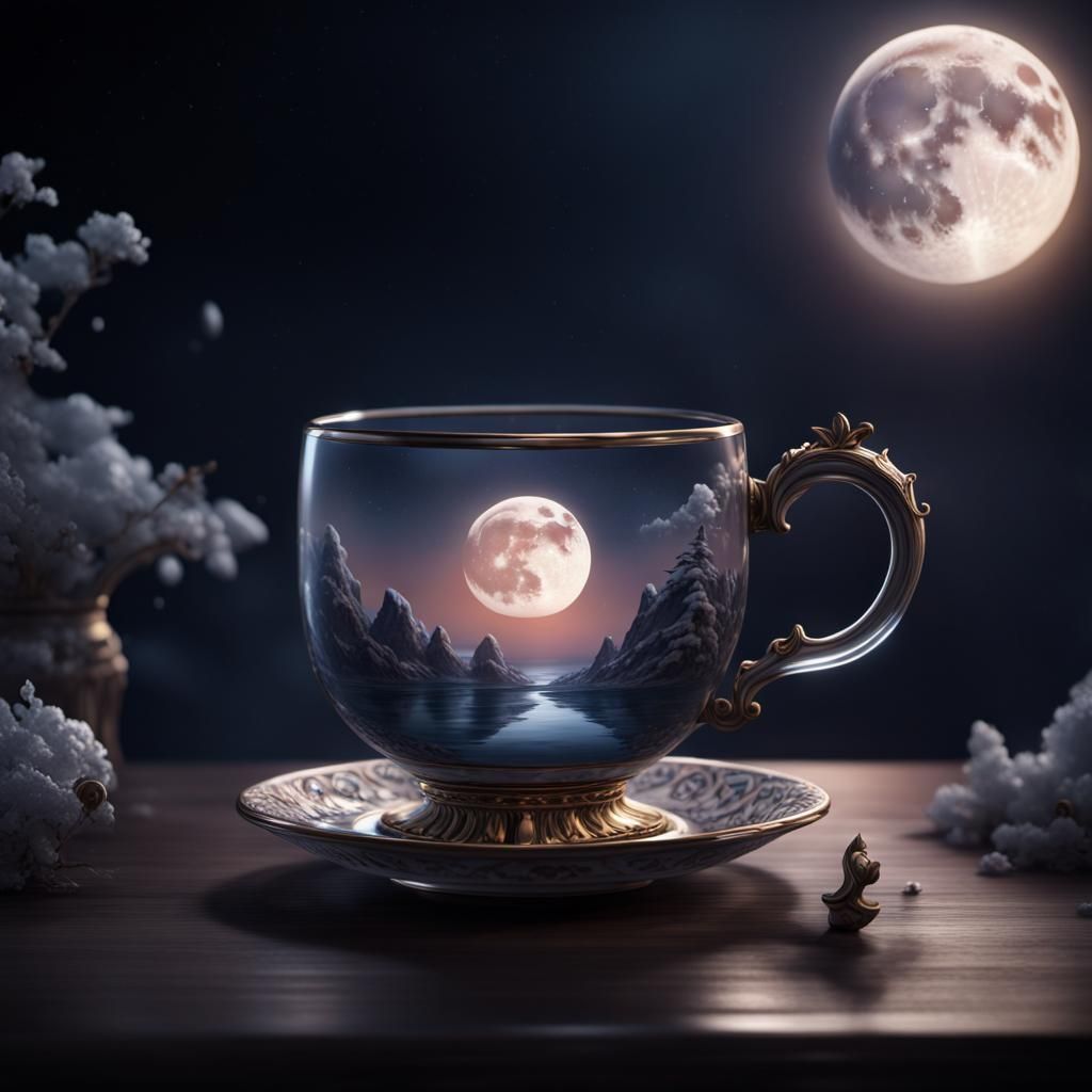 Glass Teacup Holds The Moon: Fantasy Concept Art